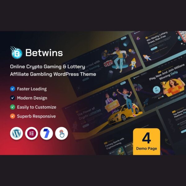 Betwins - Online Crypto Gaming & Lottery Giveaways Affiliate WordPress Theme $4.49