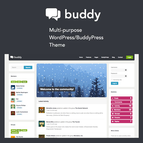 Buddy: Simple WordPress & BuddyPress Theme - Download $4.49