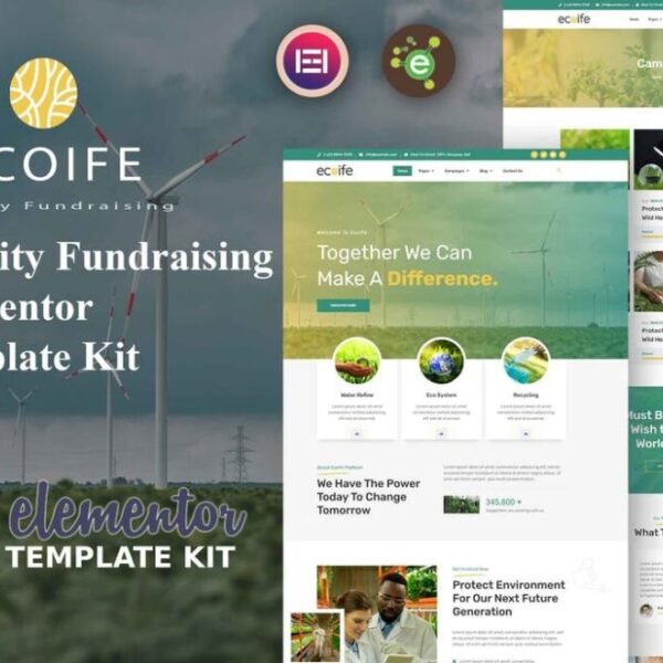 Ecoife – Charity Fundraising Elementor Template Kit Download