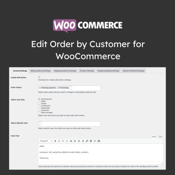 Edit Order by Customer for WooCommerce - Download $4.49