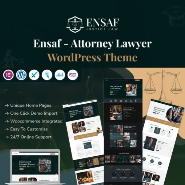 Ensaf - Attorney Lawyer WordPress Theme $4.49