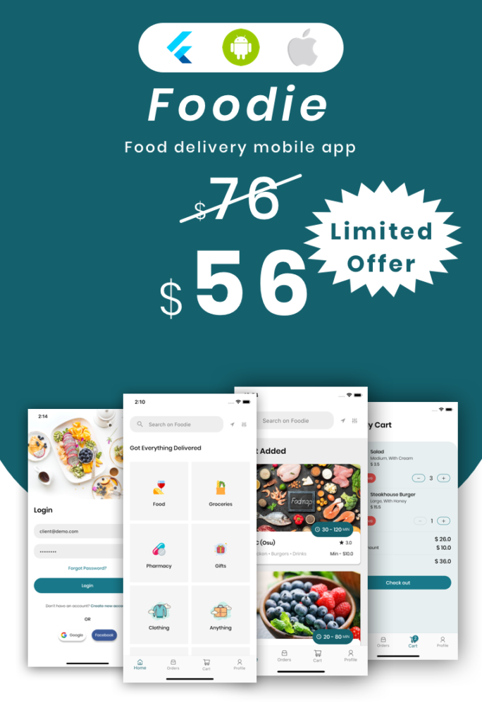 Foodie – Flutter Grocery, Food, Pharmacy, Store Delivery Mobile App + Admin Panel