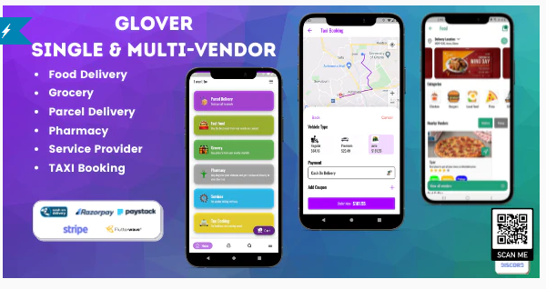 Glover – Grocery, Food, Pharmacy Courier & Service Provider + Backend + Driver & Vendor app