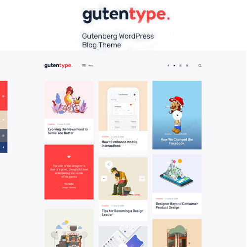 Gutentype 100% Gutenberg WordPress Theme for Modern Blog - Download $4.49