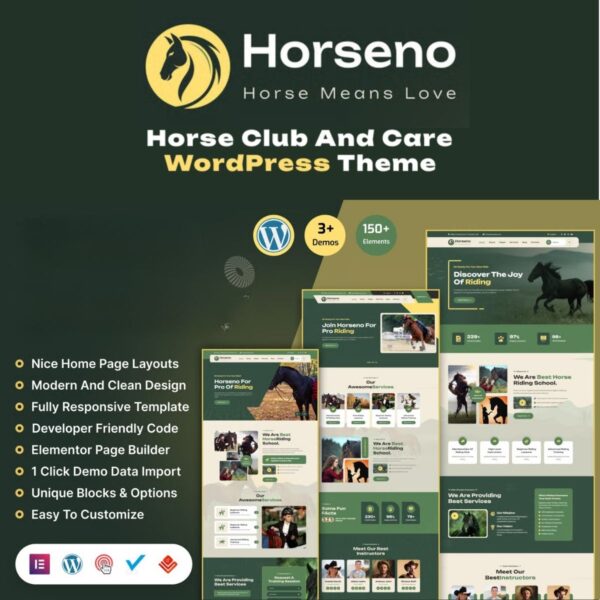 Horseno - Horse Club & Riding Sports WordPress Theme $4.49