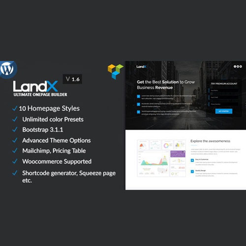 LandX Multipurpose WordPress Theme, Software Application Landing Pages Builder for Marketing Agency - Download $4.49