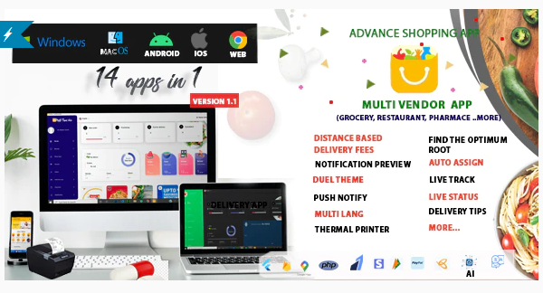 Multi-Vendor Food, Grocery, Pharmacy & Courier Delivery App |14 apps