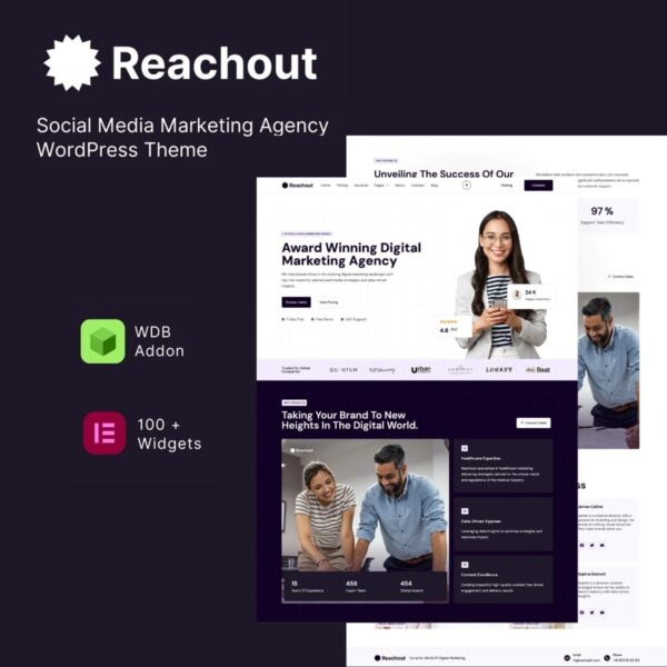 Reachout - Social Media Marketing Agency WordPress Theme $4.49