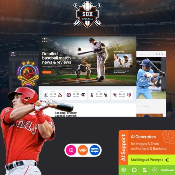 Sox - Baseball Team Sports WordPress Theme - Download $4.49