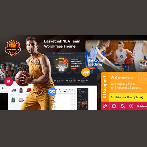 Tornados | Basketball NBA Team WordPress Theme - Download $4.49