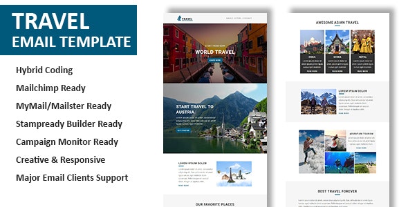 Travel – Multipurpose Responsive Email Template with Online StampReady & Mailchimp Builders
