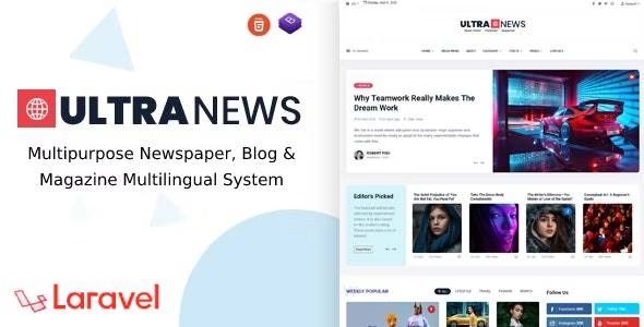UltraNews Laravel Newspaper, Blog and Magazine Multilingual System