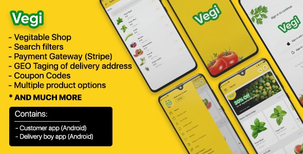 Vegi – The Ultimate Grocery – Food – Milk Ordering app with Delivery boy & Admin: Android / Laravel