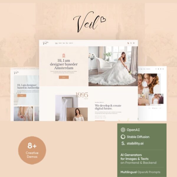 Veil - Wedding Party & Photographer WordPress Theme $4.49